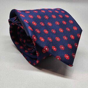 Brooks Brothers Makers Necktie Classic Navy Red Floral Pattern Silk Neck Tie